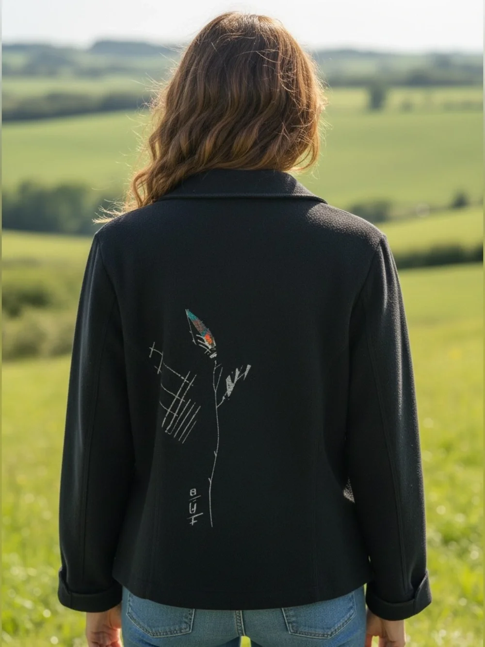 VTG K.D. SPRING Art-to-Wear Embroidered Wool Jacket Feathers L